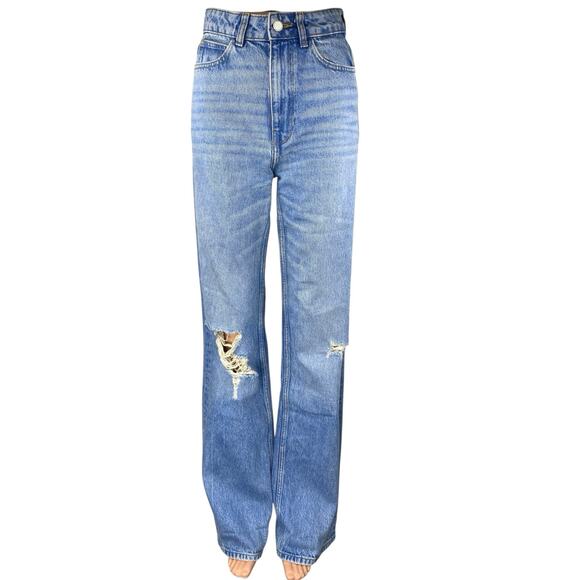 Zara Women's Blue Distressed High Waisted Straight Leg Denim Jeans Pants Size 2 - Picture 1 of 5